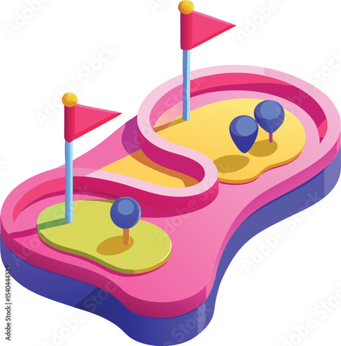 Isometric illustration of a colorful mini golf course