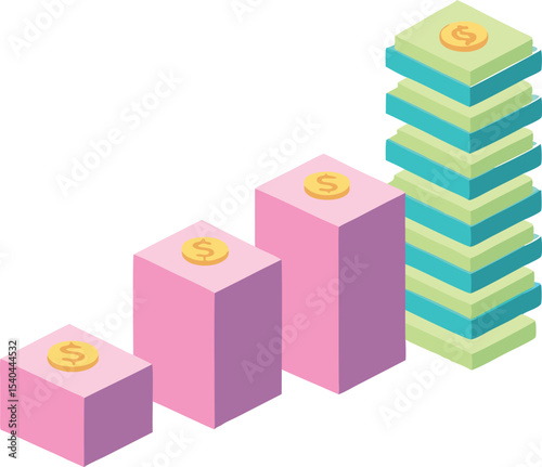 Ascending bar graph illustrating financial growth and investment returns