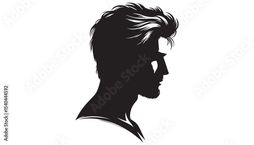 black color man face silhouette vector illustration, solid white background