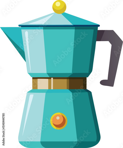 Teal blue stovetop moka pot coffee maker illustration