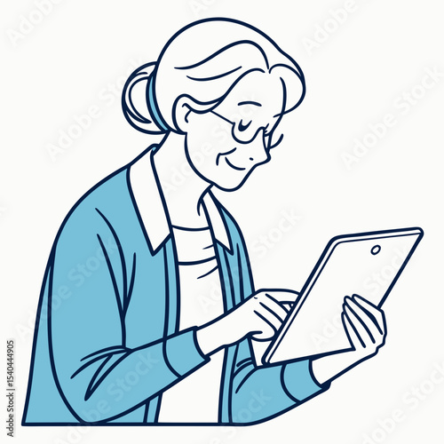 Elderly woman using tablet computer technology senior citizen