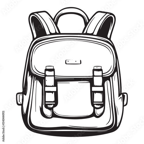 Backpack icons, stroke line and black solid icons, backpack vector illustration, School backpack icon, School backpack cartoon isolated, Backpack fashion flat