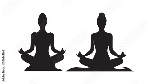 black color yoga silhouette vector illustration, solid white background