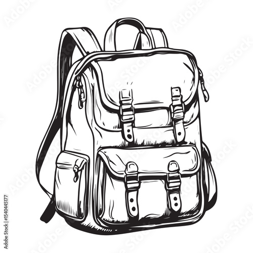 Backpack icons, stroke line and black solid icons, backpack vector illustration, School backpack icon, School backpack cartoon isolated, Backpack fashion flat