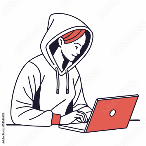 Woman in hoodie using laptop computer working remotely online