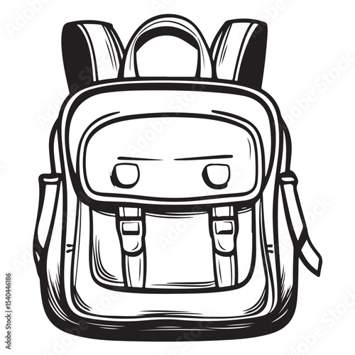Backpack icons, stroke line and black solid icons, backpack vector illustration, School backpack icon, School backpack cartoon isolated, Backpack fashion flat
