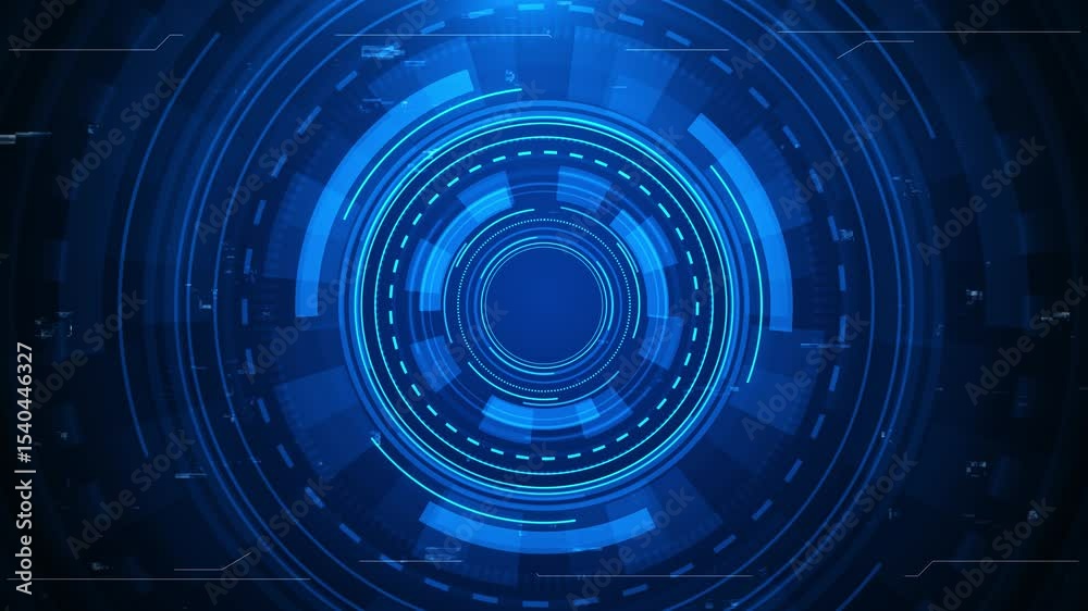 Futuristic lower third. Sci-fi design template for channel, news, information digital screen with blue holographic HUD and animated interface turning in virtual space digital hologram window gaming