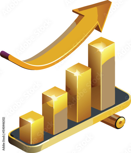 Golden bar graph with ascending arrow showing growth