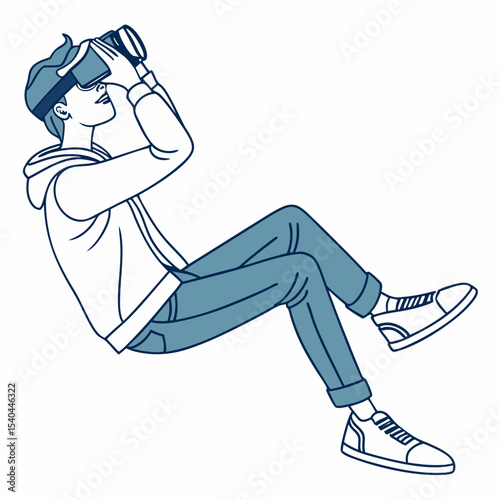Young man experiencing virtual reality immersive technology