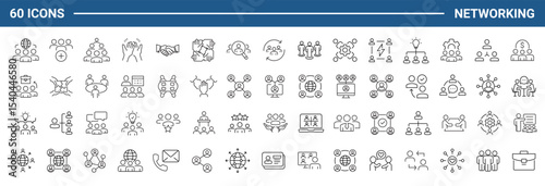 Networking Web Icon Set in Line Style. Collection of Social Network Linear Icons, Including community, business people, community, network, relationship, online networking and More. Editable Stroke