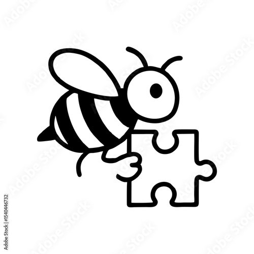 Bee Holding a Puzzle Piece – The bee integrates a puzzle piece into a larger network, representing collaboration