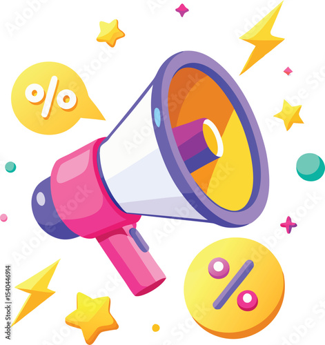 Colorful megaphone announcing a discount sale promotion