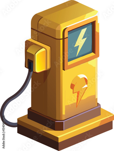 Isometric illustration of a gold electric vehicle charging station