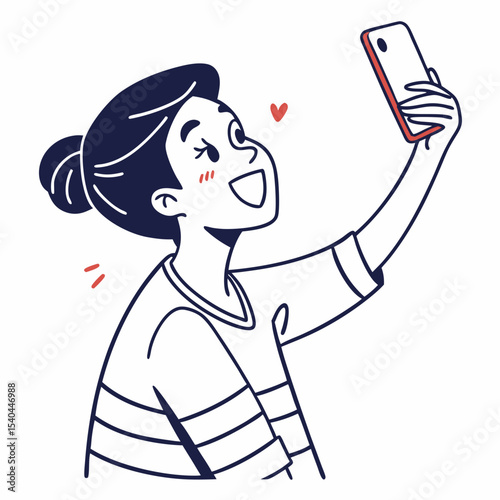 Happy woman taking selfie with smartphone smiling excited