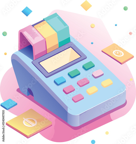 Pastel colored isometric point of sale system illustration