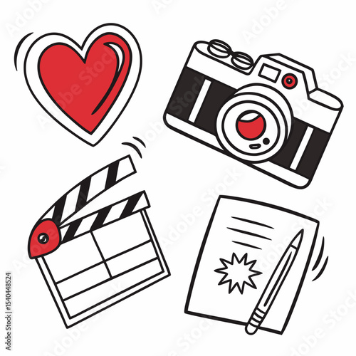 Filmmaking love story camera script heart clapperboard
