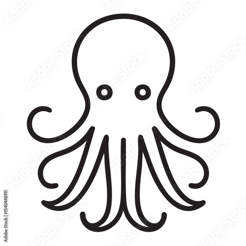 Octopus Outline Illustration: A minimalistic black and white outline of an octopus, elegantly illustrating its unique form, showcasing eight tentacles and a prominent head.
