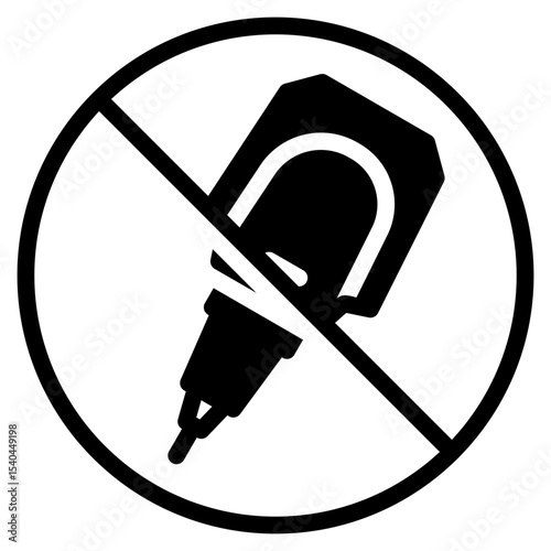 No Correction Fluid Symbol, Black on White, Prohibition Sign