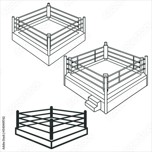 Boxing Rings in Various Perspectives, Minimalist Editable Vector