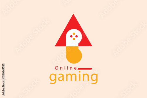 Minimal online gaming banner with red "Online" and orange "Gaming" text, on a light pink backdrop with vibrant red and orange accents. Ideal for digital or mobile game ads.