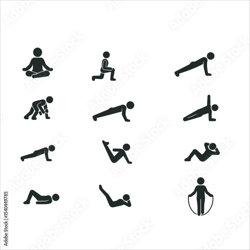 Fitness and Exercise Icons Set Minimalist Editable Vector