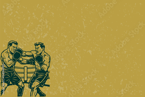 Two Boxers in the Ring: A Retro Style Boxing Match, Minimalist Editable Vector