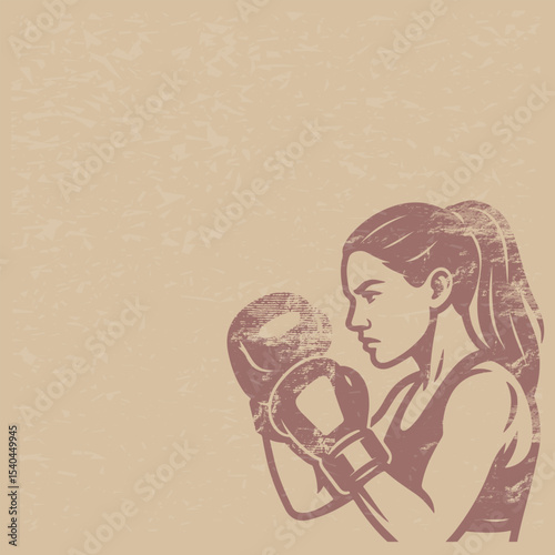 Female Boxer in Profile with Gloves Minimalist Editable Vector