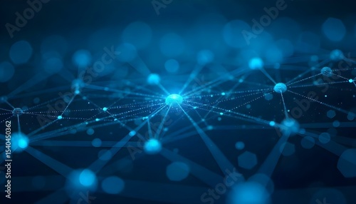 High-resolution digital tech background featuring interconnected nodes and data streams in vibrant cyan and dark navy, perfect for AI and innovation branding 