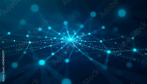High-resolution digital tech background featuring interconnected nodes and data streams in vibrant cyan and dark navy, perfect for AI and innovation branding 