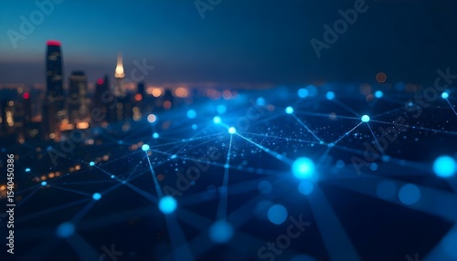 High-resolution digital tech background featuring interconnected nodes and data streams in vibrant cyan and dark navy, perfect for AI and innovation branding 