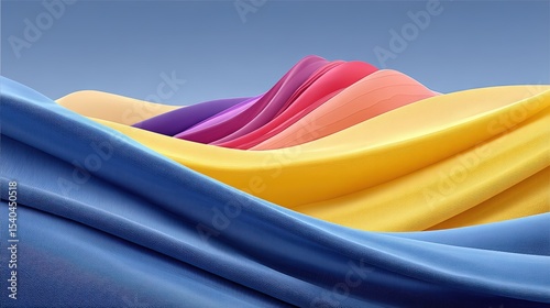 Abstract waves of vibrant colors flowing smoothly against a serene blue backdrop
