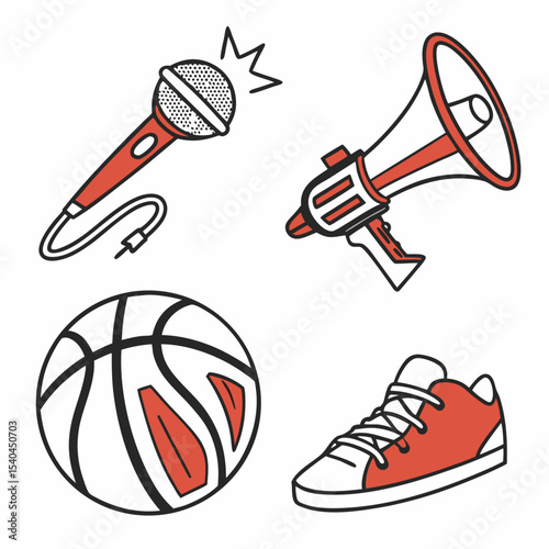 Microphone megaphone basketball sneakers announcement sport