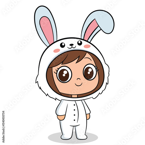 cute girl wearing bunny costume cartoon vector illustration