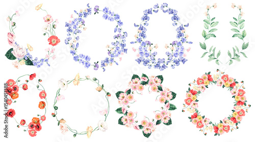 Fototapeta Naklejka Na Ścianę i Meble -  flower wreath and background border watercolor illustration style 