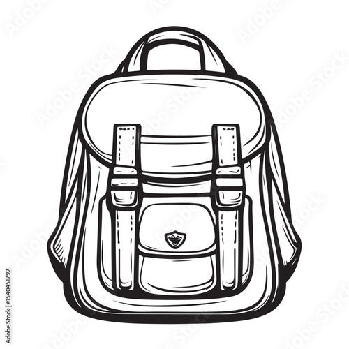 Backpack icons, stroke line and black solid icons, backpack vector illustration, School backpack icon, School backpack cartoon isolated, Backpack fashion flat