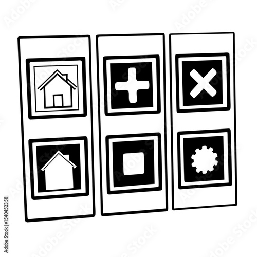 Clean cutout icons home plus minus square gear transparent background