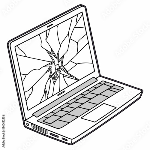 Broken laptop screen cracked display computer repair technology problem