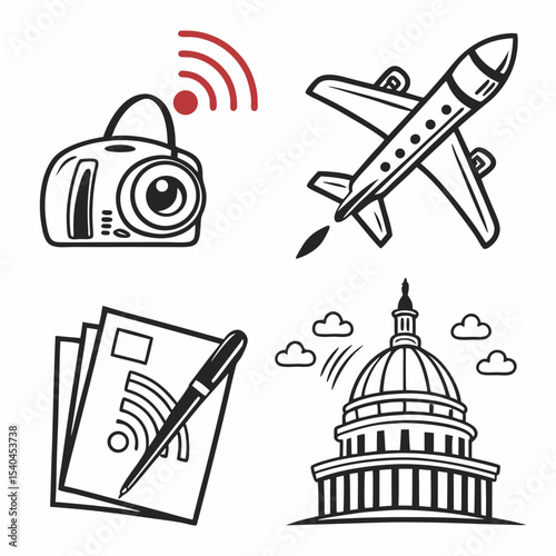 Global communication technology airplane travel news capitol building