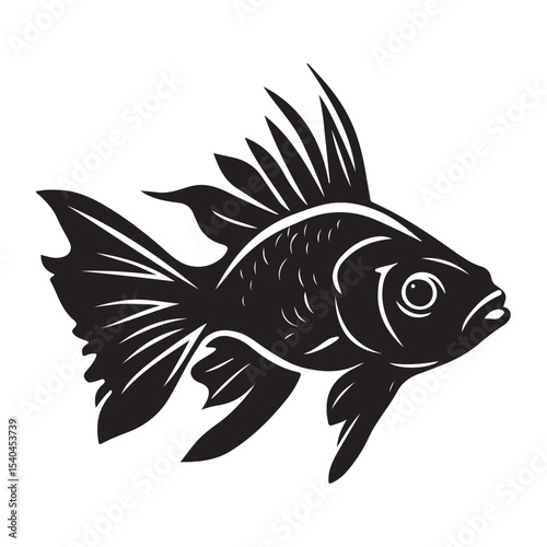 Black carp fish silhouette black and white illustration, Fish silhouette vector art icon isolated on white, vector illustration