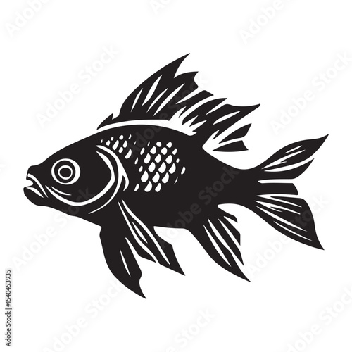 Black carp fish silhouette black and white illustration, Fish silhouette vector art icon isolated on white, vector illustration
