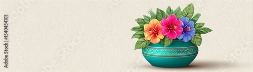 Vibrant floral pottery display studio digital art creative space close-up artistic culture inspiration
