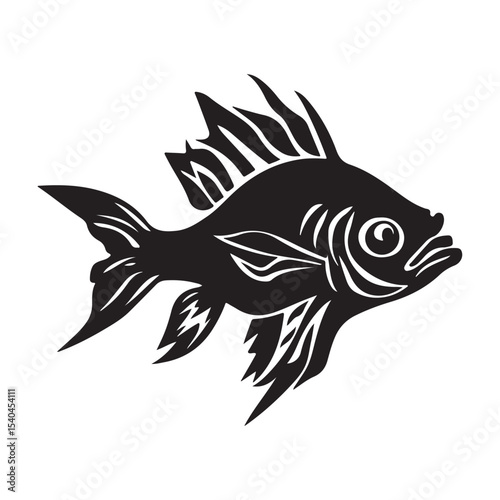 Black carp fish silhouette black and white illustration, Fish silhouette vector art icon isolated on white, vector illustration