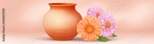 Captivating pottery culture display with beautiful flowers artistic studio image for inspiration warm colors