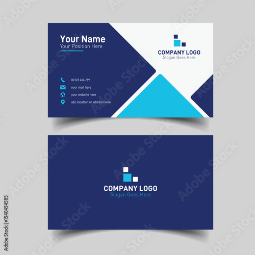 Classic business card layout with formal structure for office and corporate usage in blue color combination