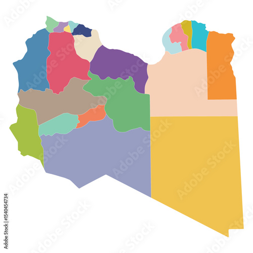 Libya map in district region administrator. Map of Libya district region administrator in multicolor