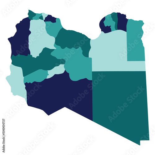 Map of Libya district region administrator in multicolor