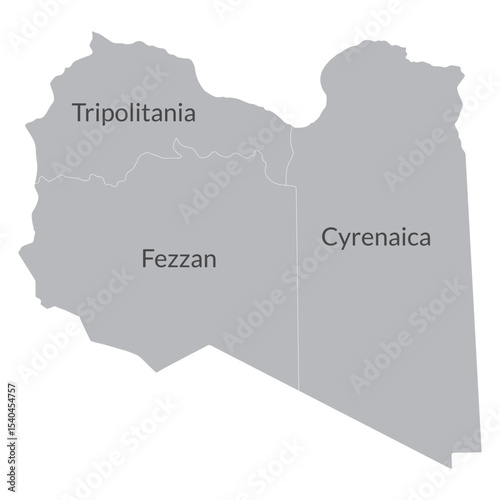 Libya map in subdivision regions. Map of Libya subdivision regions in grey color