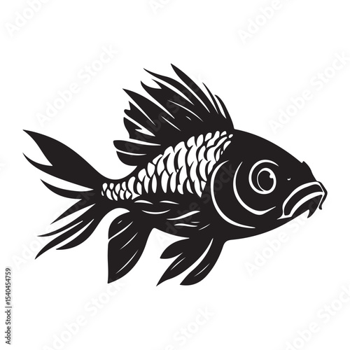 Black carp fish silhouette black and white illustration, Fish silhouette vector art icon isolated on white, vector illustration