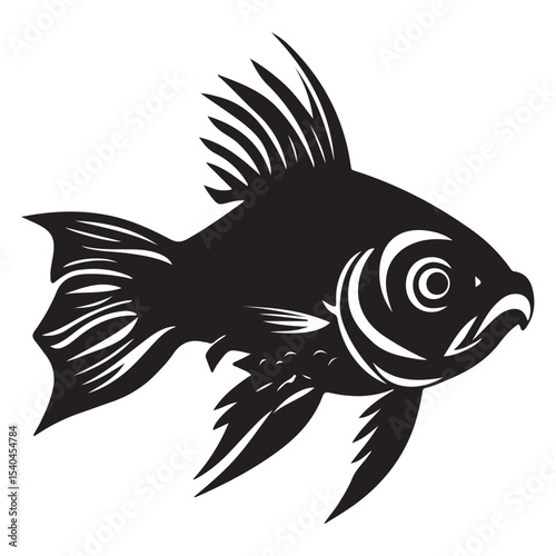 Black carp fish silhouette black and white illustration, Fish silhouette vector art icon isolated on white, vector illustration
