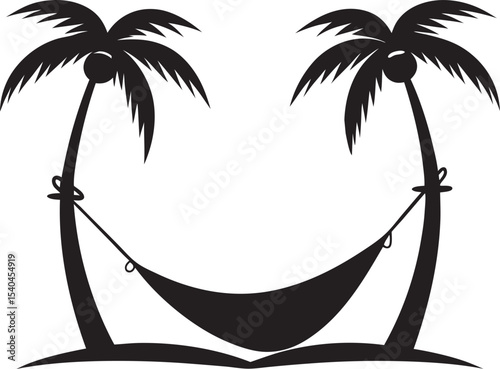 Silhouette of tropical palm trees and hammock by the beach during summer vacation